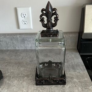 Decorative Glass Jar with Fleur-de-Lis Lid